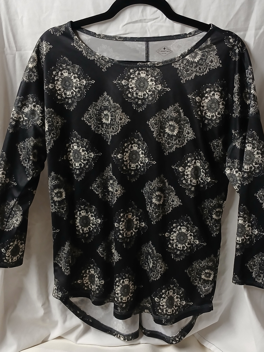 St. John's Bay Active Quick DriBlack Long-Sleeve Top with Cream Colored Print
